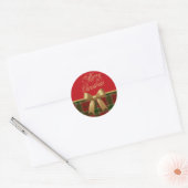 Merry Christmas Plaid Sticker with Gold Bow ラウンドシール (封筒)