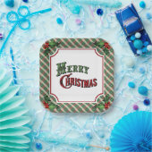 Merry Christmas Plaid with Holly ペーパープレート (パーティー)