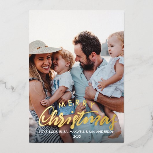 MERRY CHRISTMAS PLAIN パーソナライズされた Photo 箔招待状 (正面)
