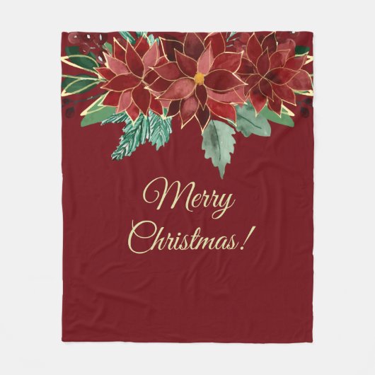 Merry Christmas Poinsettia フリースブランケット (正面)