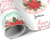 Merry Christmas Poinsettia customizable name  ラッピングペーパー (ロールコーナー)