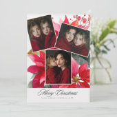 Merry Christmas Poinsettia Floral holiday 3 photo シーズンカード (スタンド正面)