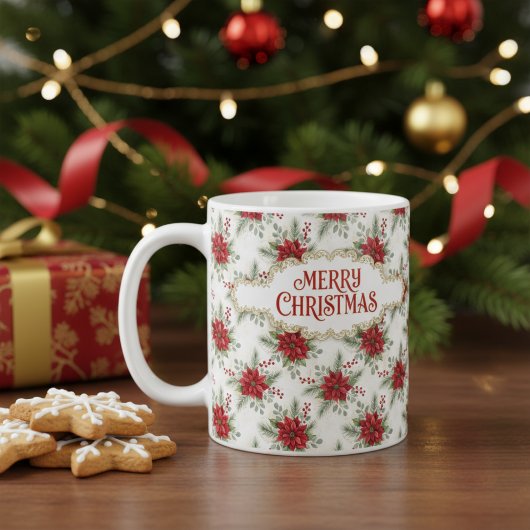 Merry Christmas Poinsettia Floral Holiday Pattern コーヒーマグカップ