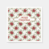 Merry Christmas Poinsettia Floral Holiday Pattern スタンダードカクテルナプキン (正面)