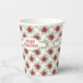 Merry Christmas Poinsettia Floral Holiday Pattern 紙コップ (正面)