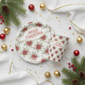 Merry Christmas Poinsettia Floral Holiday Pattern 紙コップ