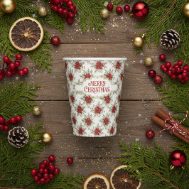 Merry Christmas Poinsettia Floral Holiday Pattern 紙コップ