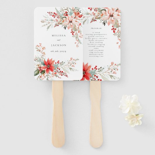 Merry Christmas Poinsettia Flower Holiday ハンドファン (正面&裏面)