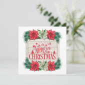 Merry Christmas Poinsettia Flowers  シーズンカード (スタンド正面)