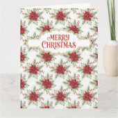 Merry Christmas Poinsettia Holiday Festive Floral カード (正面)