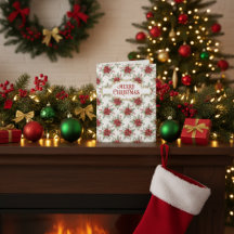 Merry Christmas Poinsettia Holiday Festive Floral 