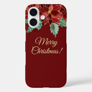 Merry Christmas Poinsettia iPhone Cases iPhone 16ケース