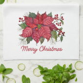 Merry Christmas Poinsettia Kitchen Towel キッチンタオル (折り畳み)