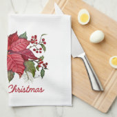 Merry Christmas Poinsettia Kitchen Towel キッチンタオル (四つ折り)