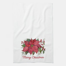 Merry Christmas Poinsettia Kitchen Towel キッチンタオル