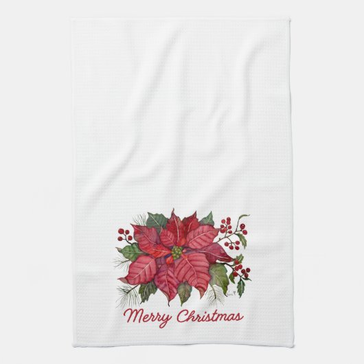 Merry Christmas Poinsettia Kitchen Towel キッチンタオル (縦)
