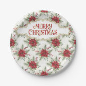 Merry Christmas Poinsettia Paper Plates ペーパープレート (正面)
