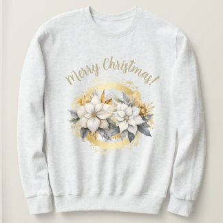 Merry Christmas Poinsettia White & Gold Sweatshirt スウェットシャツ