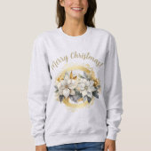 Merry Christmas Poinsettia White & Gold Sweatshirt スウェットシャツ (正面)