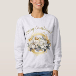 Merry Christmas Poinsettia White & Gold Sweatshirt スウェットシャツ