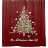 Merry Christmas Polka Dot Tree Holiday シャワーカーテン (正面)