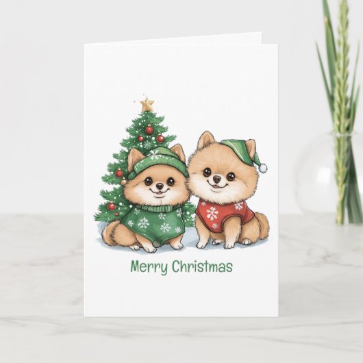 Merry Christmas Pomeranian Dogs シーズンカード (正面)