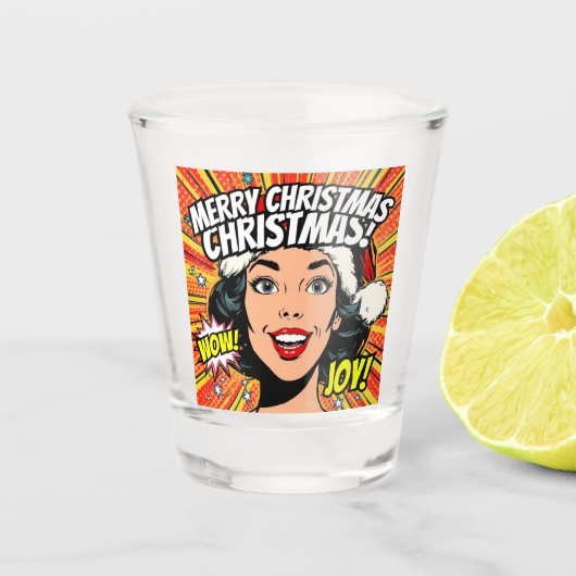 Merry Christmas Pop Art Shot Glass ショットグラス (正面)