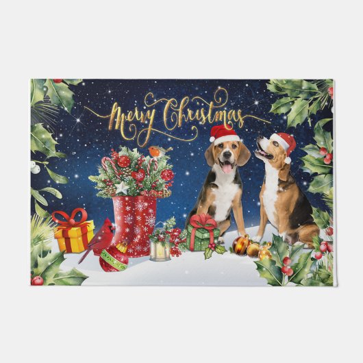 Merry Christmas Present, Xmas Dogs ドアマット (正面)