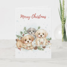 Merry Christmas Puppies Card Cute Dog Lover card カード