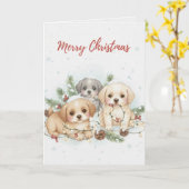 Merry Christmas Puppies Card Cute Dog Lover card カード (黄色い花)