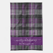 Merry Christmas purple tartan plaid script name