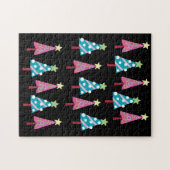 Merry Christmas Puzzle Christmas Trees Pink Black ジグソーパズル (横)