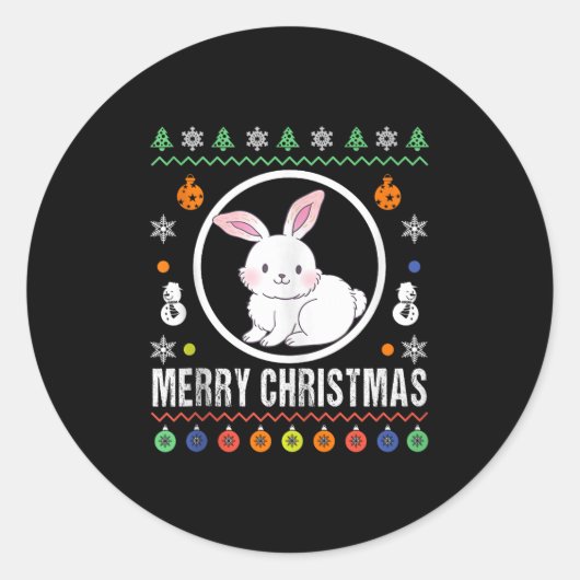 Merry Christmas Rabbit Ugly Sweater Xmas Knit Tank ラウンドシール (正面)