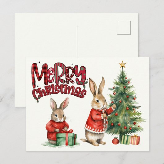 Merry Christmas Rabbits ポストカード (正面/裏面)