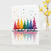 Merry Christmas Rainbow Trees Watercolor カード (黄色い花)