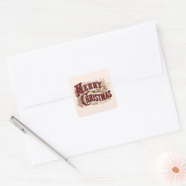 Merry Christmas - Red and Gold スクエアシール