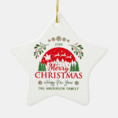 Merry Christmas Red and Green Candy Cane Custom セラミックオーナメント (正面)