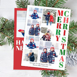 Merry Christmas Red and Green Photo Collage  シーズンカード