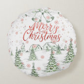 Merry Christmas Red and Green Snowy Trees ラウンドクッション (裏面)