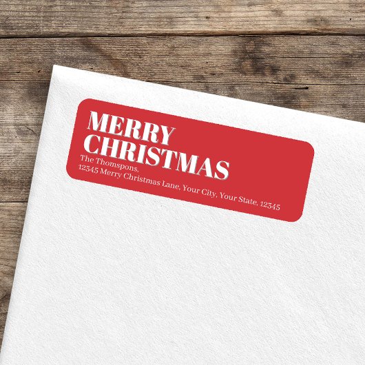 Merry Christmas Red and White Return Address ラベル