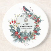 Merry Christmas-Red Berries & Bullfinch コースター (正面)
