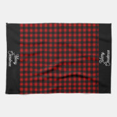 Merry Christmas Red & Black Buffalo Plaid キッチンタオル (横)
