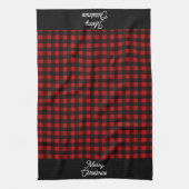 Merry Christmas Red & Black Buffalo Plaid キッチンタオル (縦)