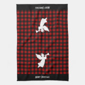 Merry Christmas Red & Black Buffalo Plaid Angel キッチンタオル (縦)