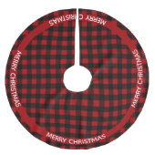 Merry Christmas Red & Black Buffalo Plaid Custom ブラッシュドポリエステルツリースカート (正面)