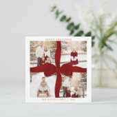 Merry Christmas Red Bow 4 Photo Holiday Card シーズンカード (スタンド正面)