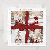 Merry Christmas Red Bow 4 Photo Holiday Card シーズンカード (正面)