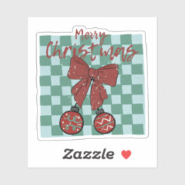 Merry Christmas Red Bow Ornaments Design シール