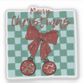 Merry Christmas Red Bow Ornaments Design シール (正面)