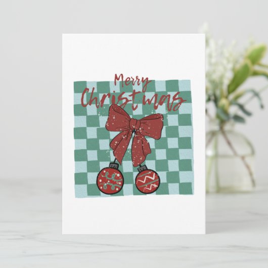 Merry Christmas Red Bow Ornaments Design 招待状 (スタンド正面)